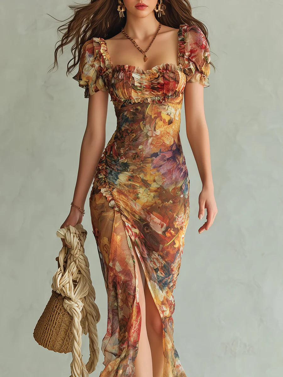 Valentina | Painterly Print Chiffon Maxi Dress
