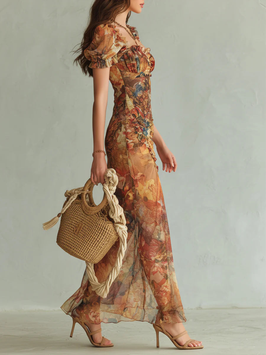 Valentina | Painterly Print Chiffon Maxi Dress