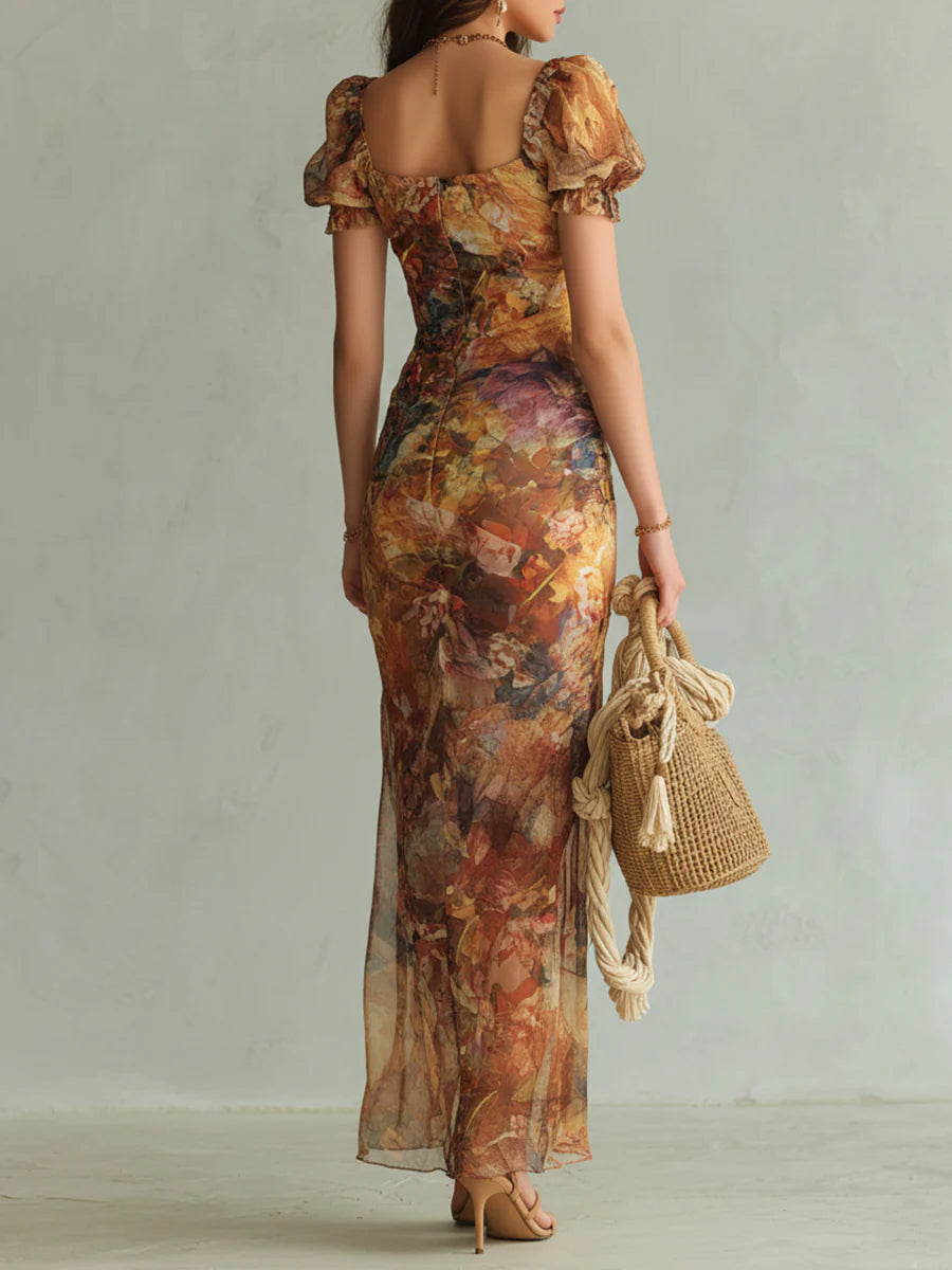 Valentina | Painterly Print Chiffon Maxi Dress