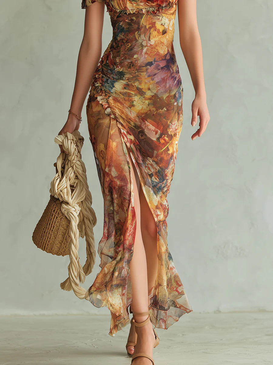 Valentina | Painterly Print Chiffon Maxi Dress