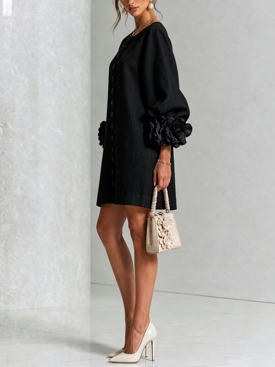 Annabel | Floral-Cuff Button Mini Dress