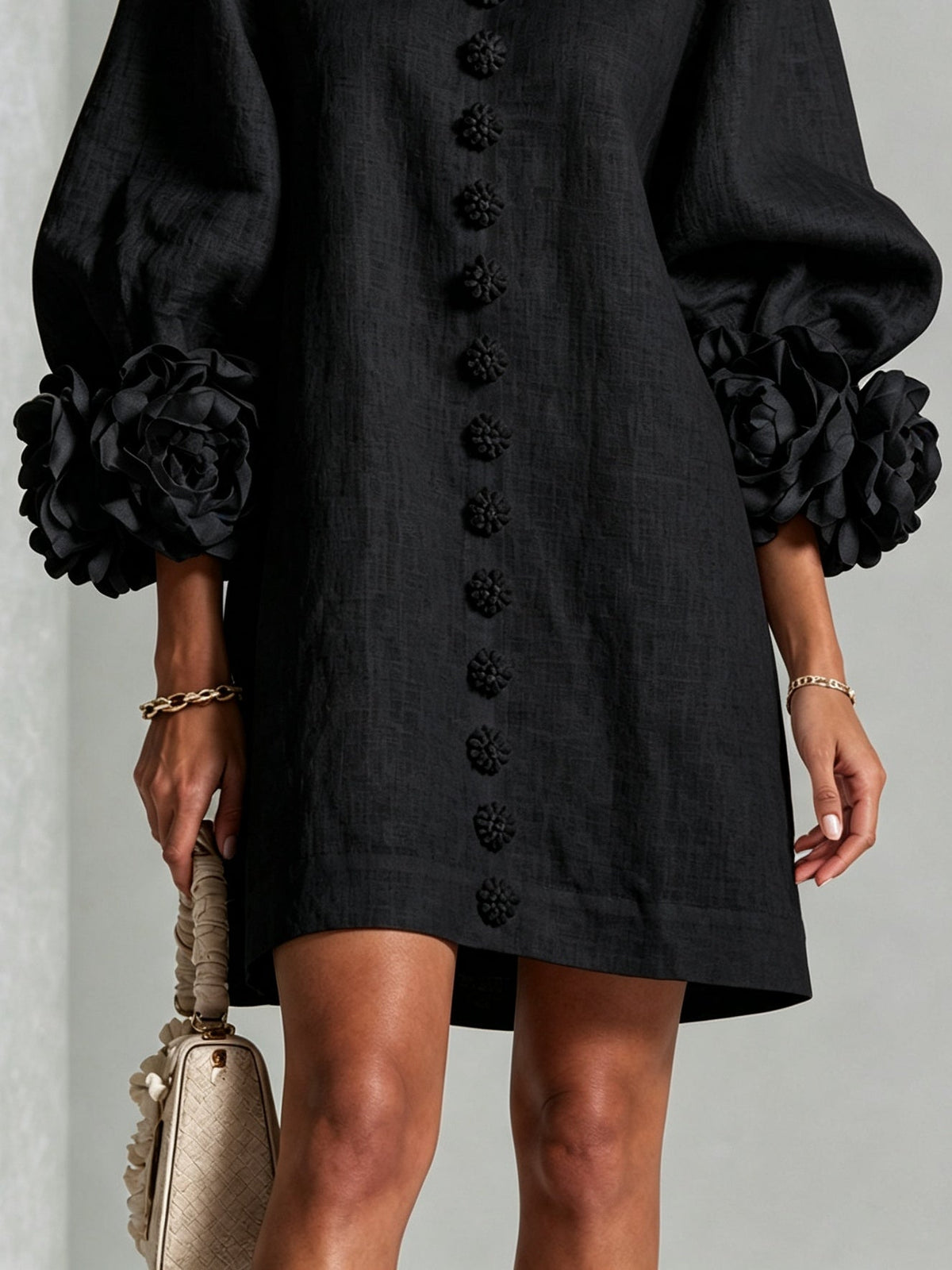 Annabel | Floral-Cuff Button Mini Dress