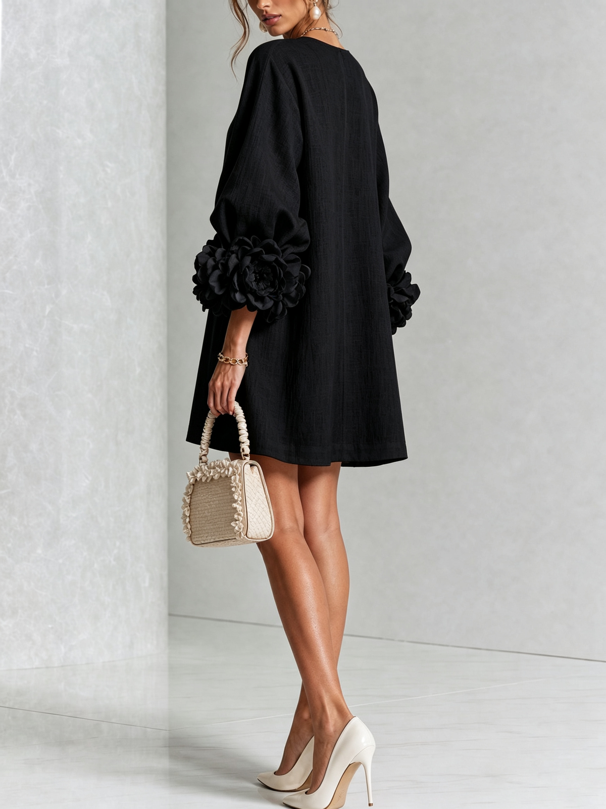 Annabel | Floral-Cuff Button Mini Dress
