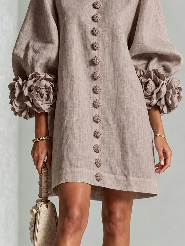 Coralie | Floral-Cuff Button Mini Dress