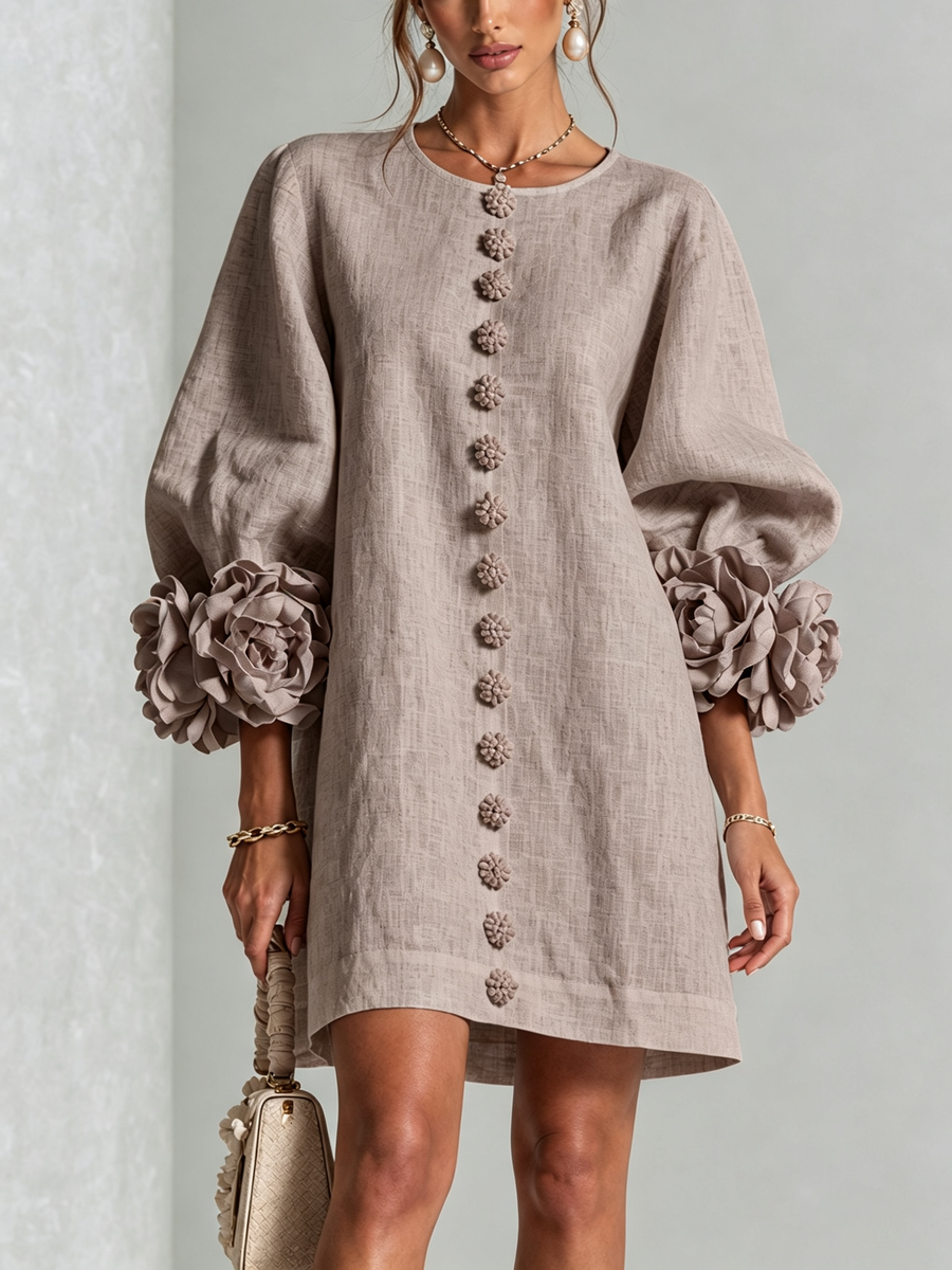 Coralie | Floral-Cuff Button Mini Dress