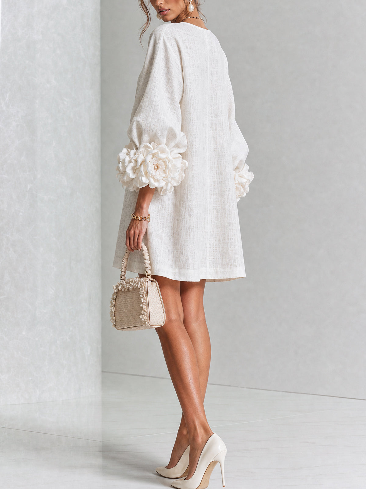 Evangeline | Floral-Cuff Button Mini Dress