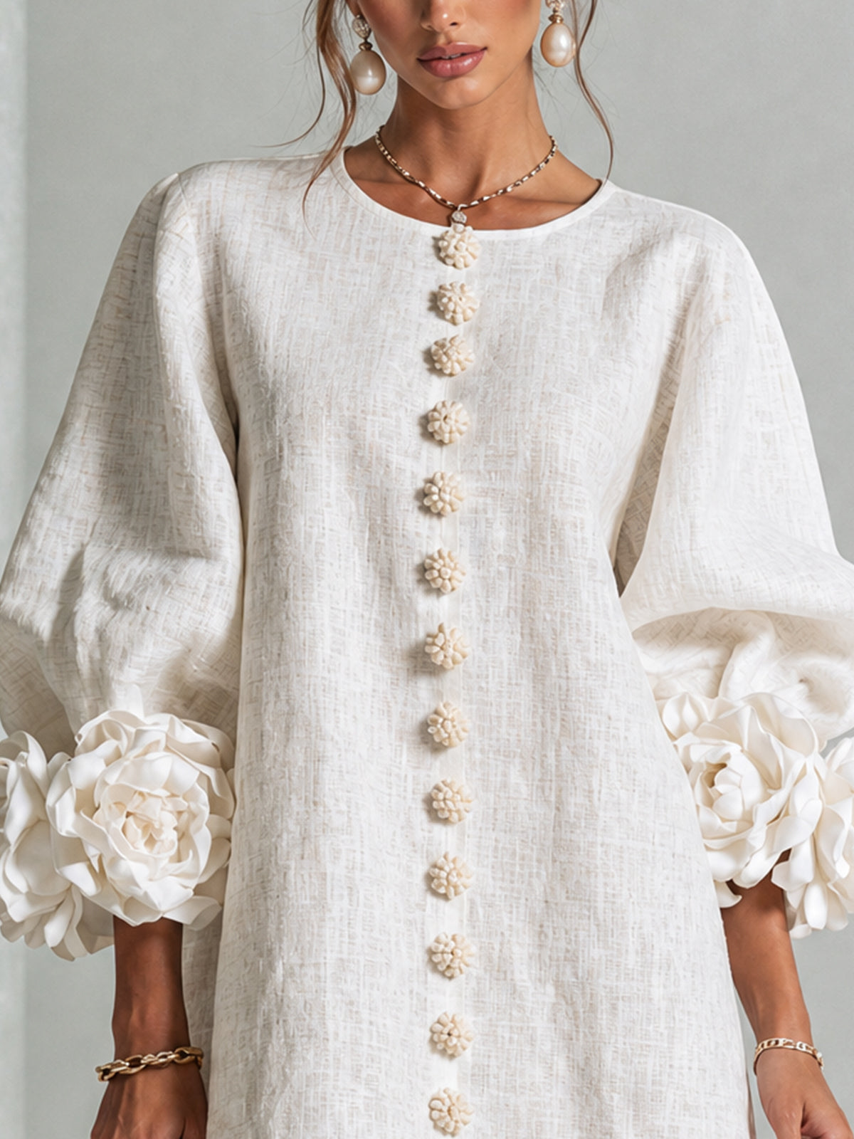 Evangeline | Floral-Cuff Button Mini Dress