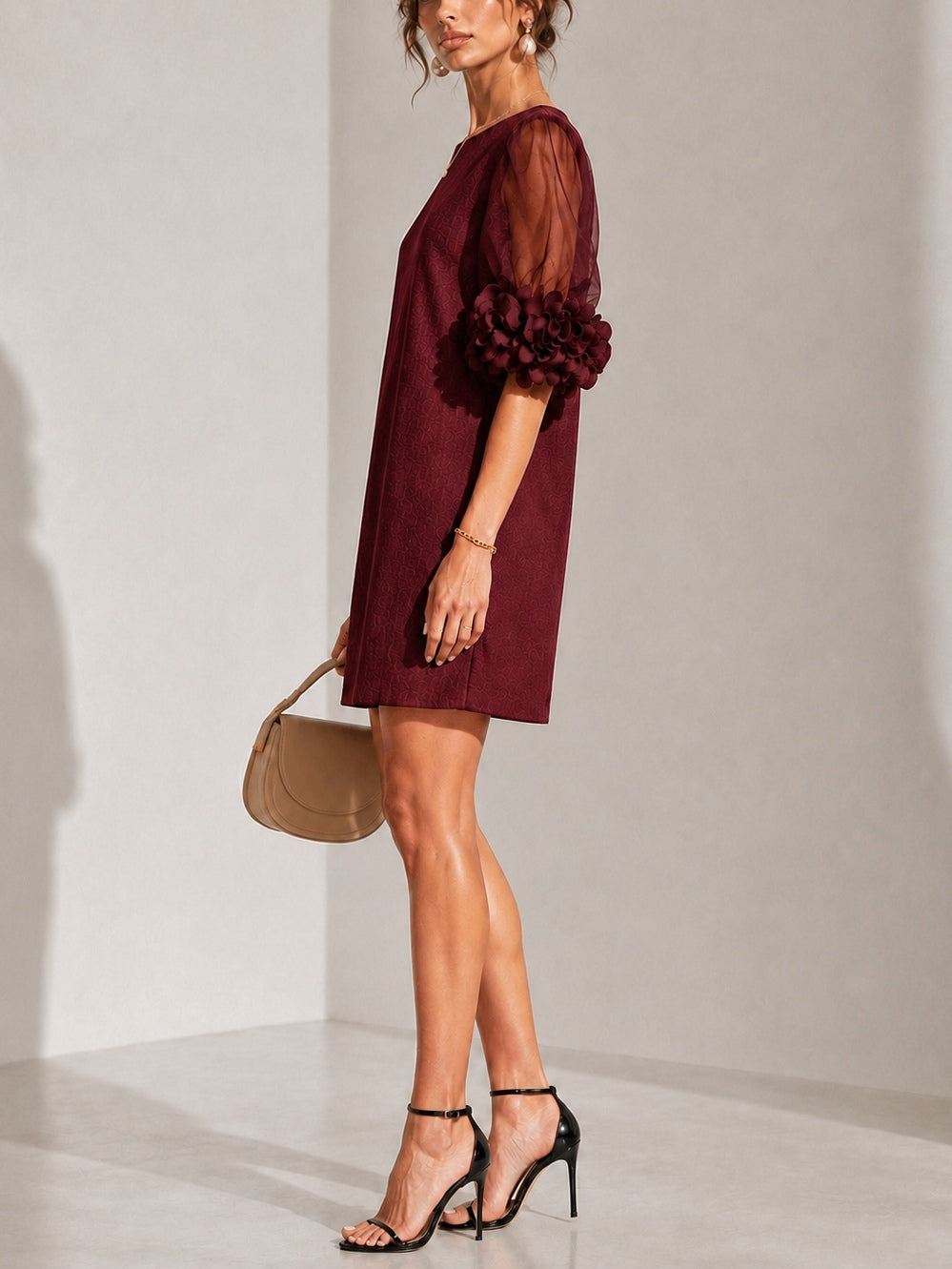 Lucinda | Floral-Cuff Puff-Sleeve Mini Dress