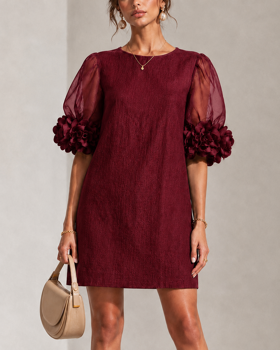 Lucinda | Floral-Cuff Puff-Sleeve Mini Dress