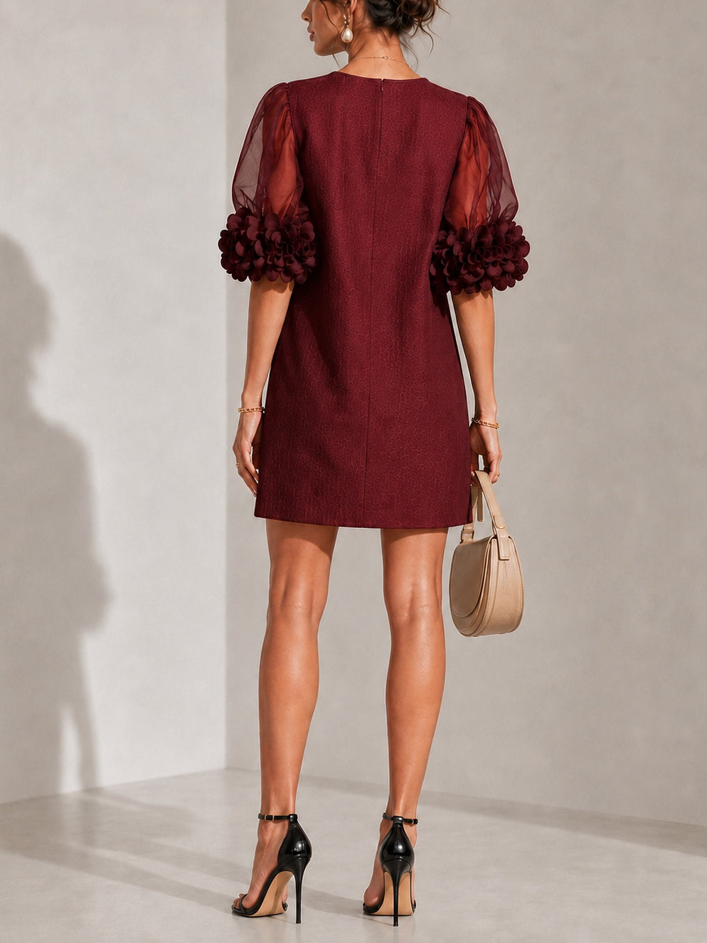 Lucinda | Floral-Cuff Puff-Sleeve Mini Dress