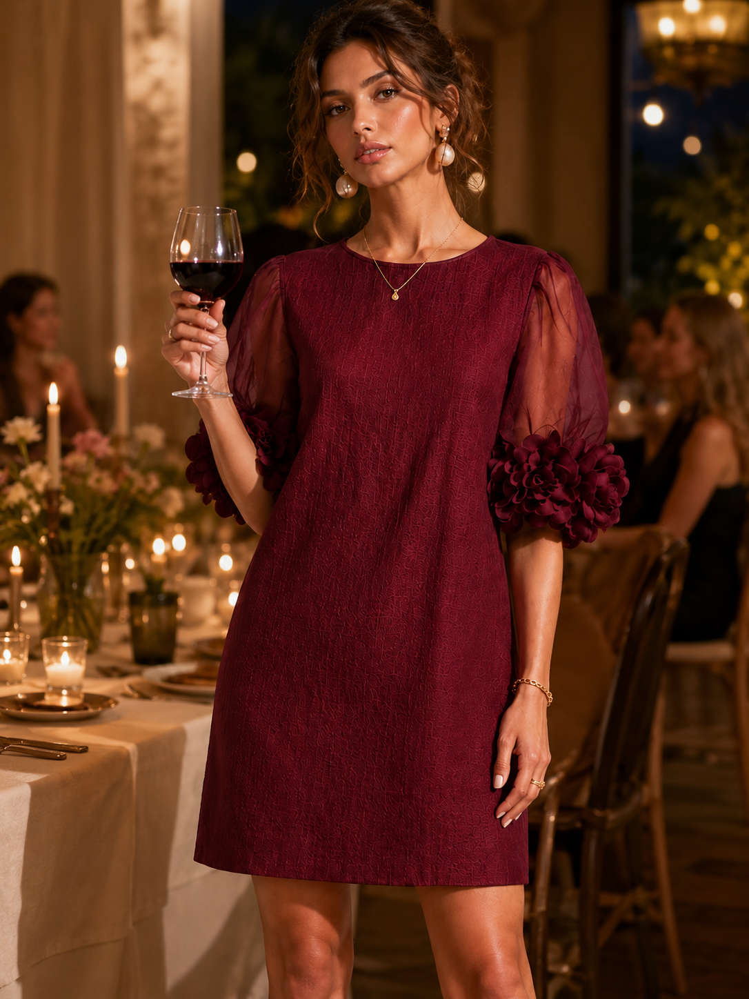 Lucinda | Floral-Cuff Puff-Sleeve Mini Dress