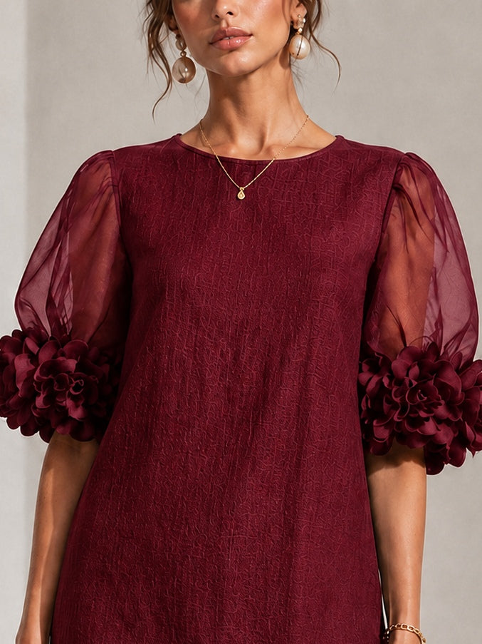 Lucinda | Floral-Cuff Puff-Sleeve Mini Dress