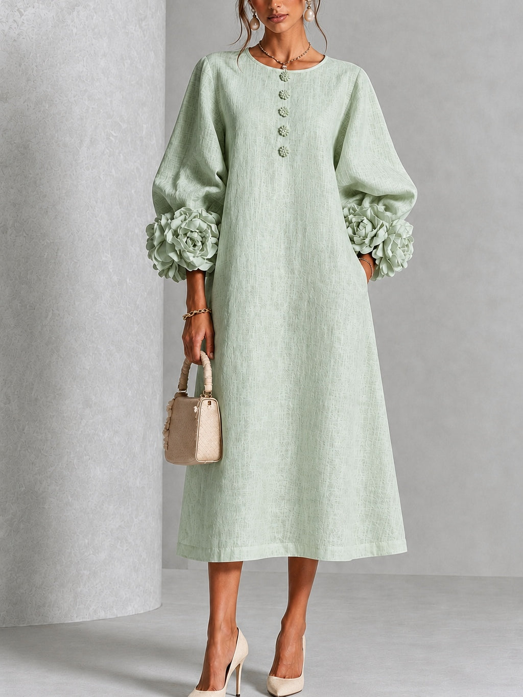 Bernadette | Floral-Cuff Midi Dress