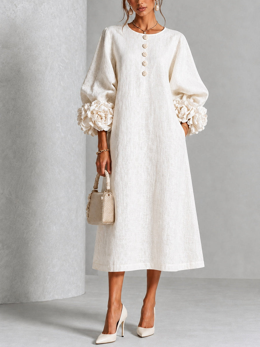 Primrose | Floral-Cuff Buttoned Midi Dress