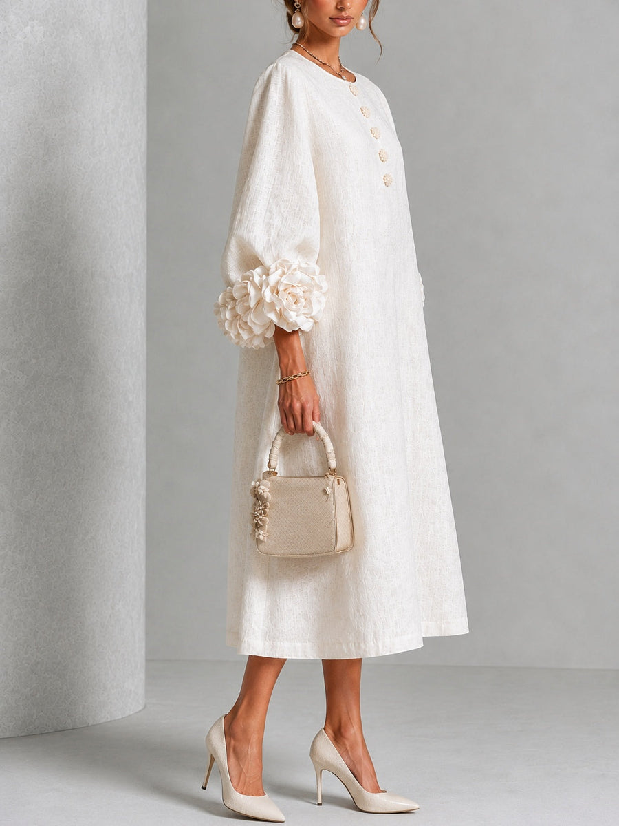 Primrose | Floral-Cuff Buttoned Midi Dress