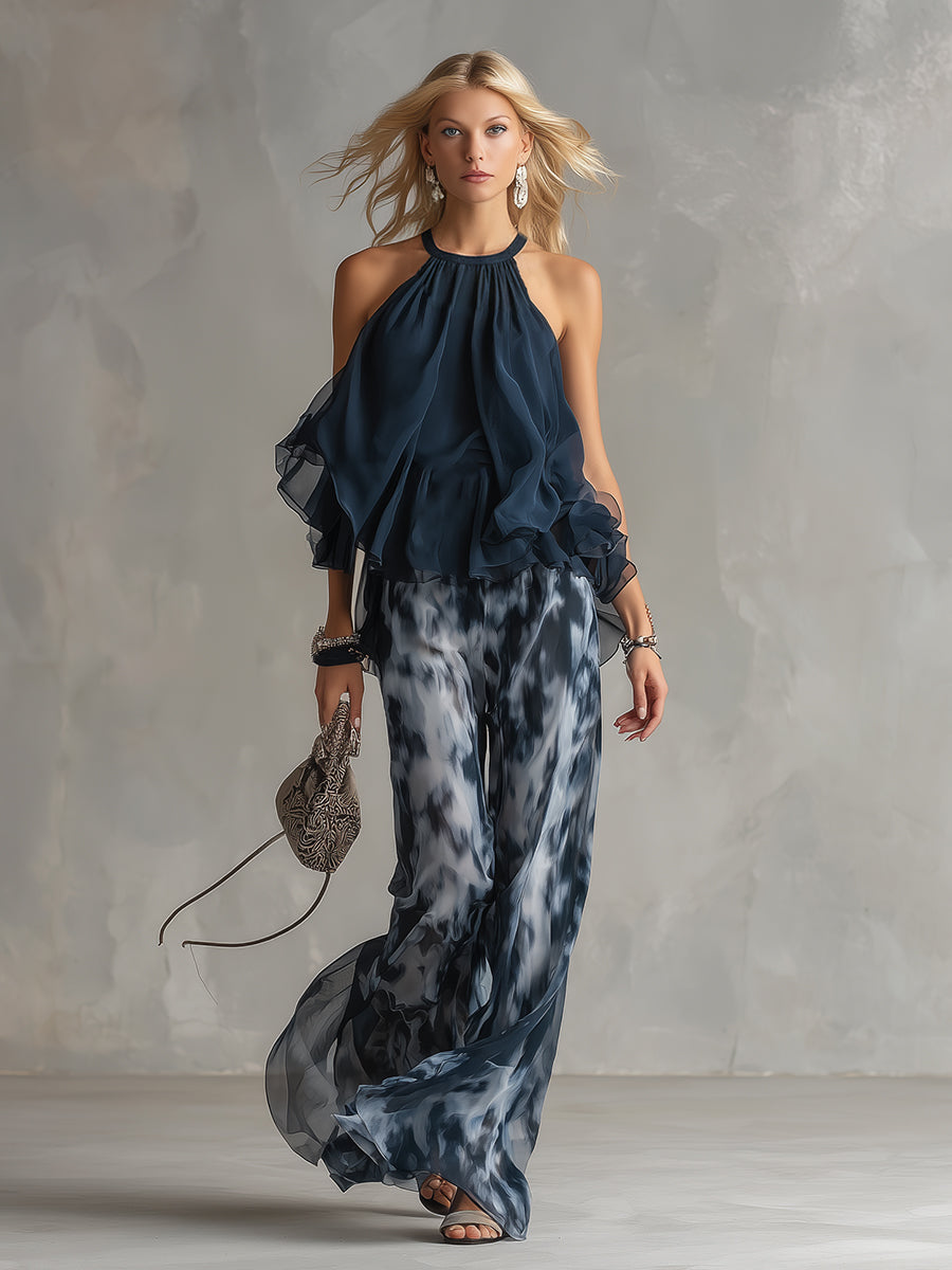 Chloe | Halter Top & Printed Wide-Leg Trouser Set