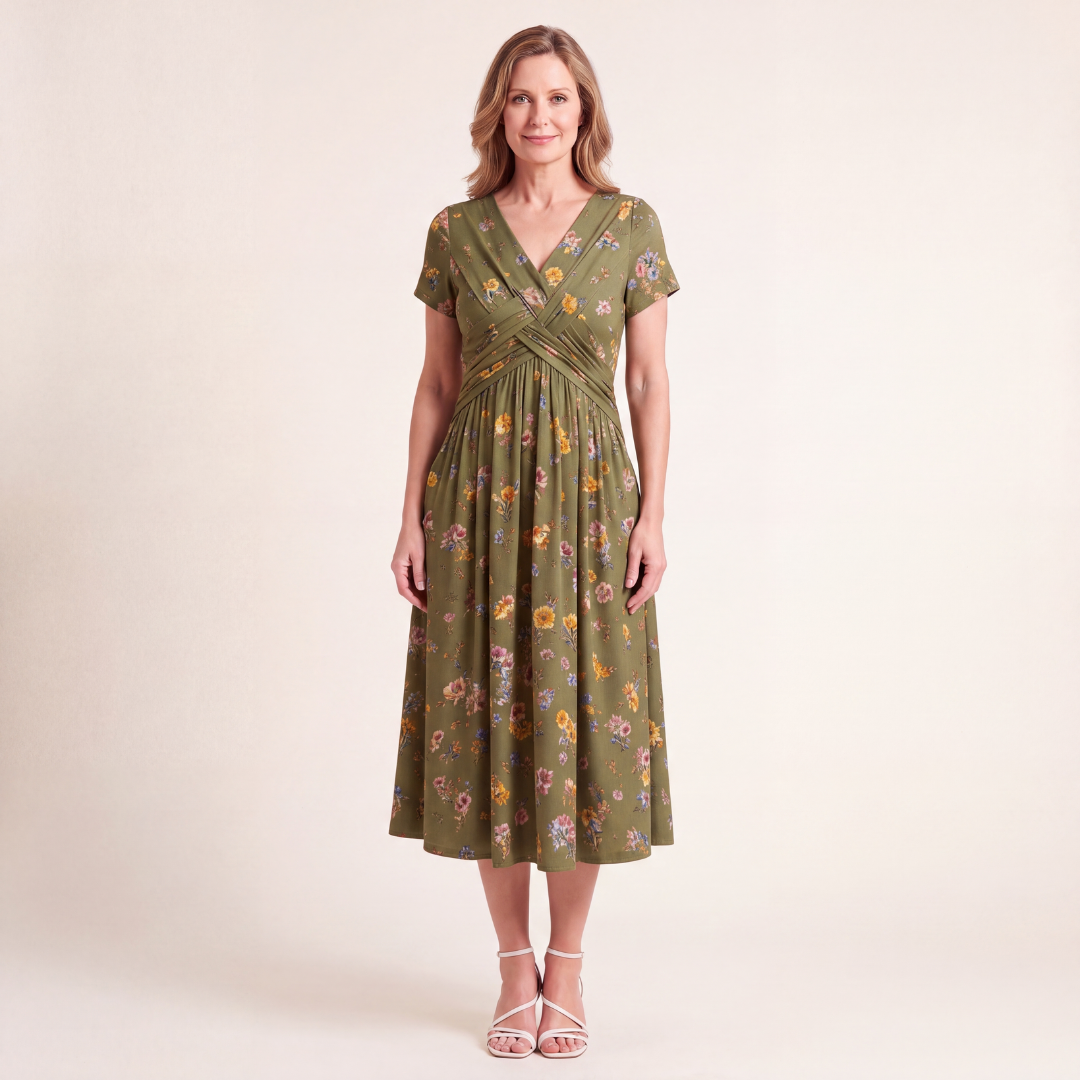 Theresa | Floral Twist Waist Midi Dress