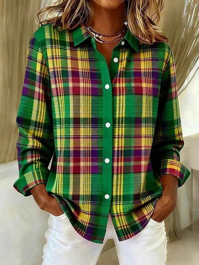Rowena | Vintage Plaid Button-Front Blouse