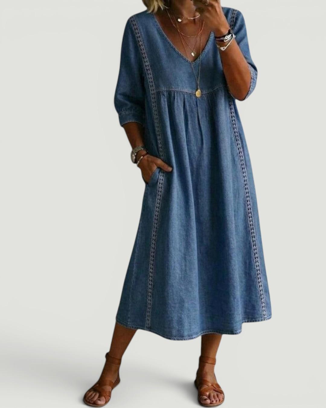 Mirabel | Lace-Trim Denim Dress