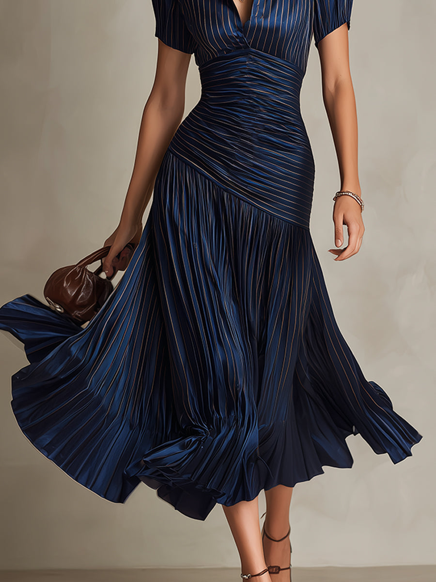 Adriana | Satin Retro Stripe Midi Dress