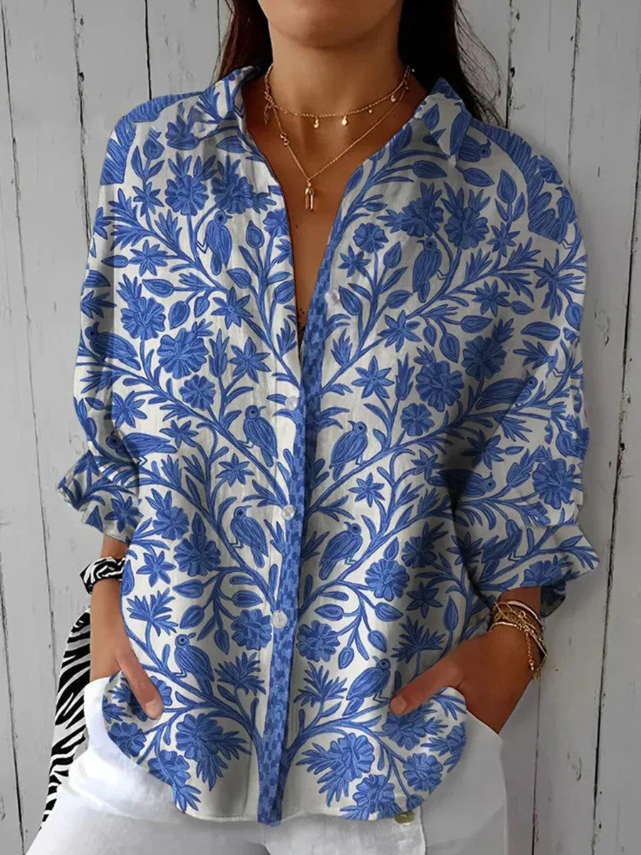 Philomena | Garden Print Button-Up Blouse