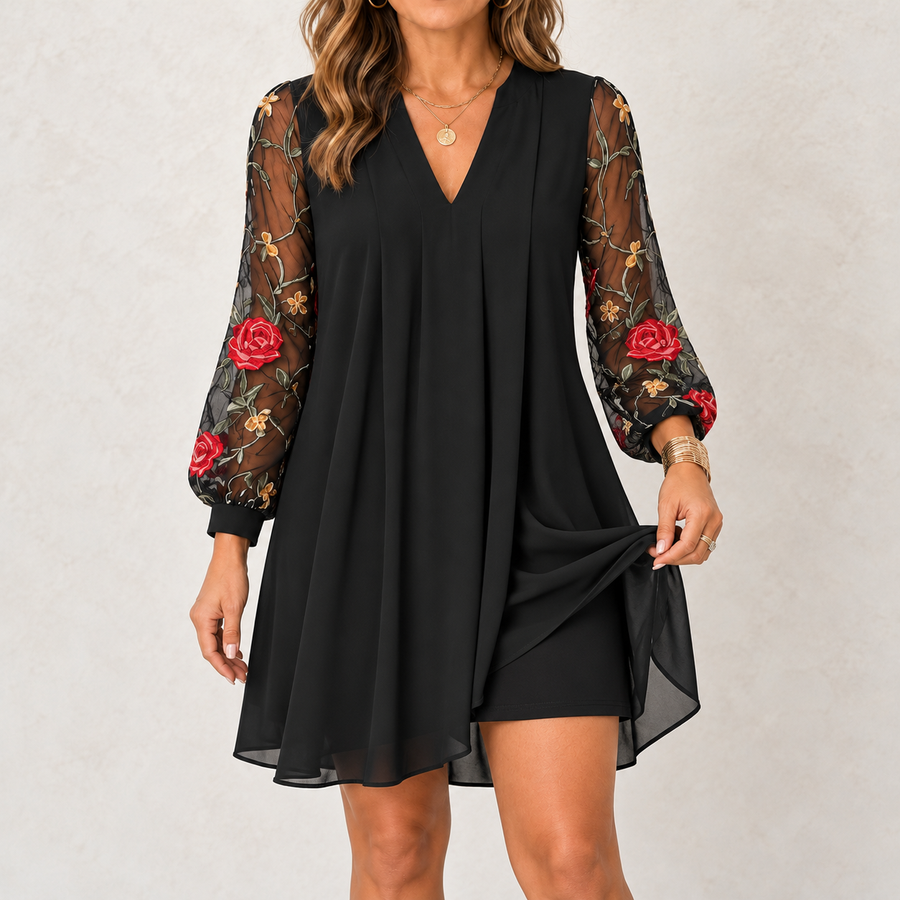 Georgina | Rose Embroidered Sleeve Dress