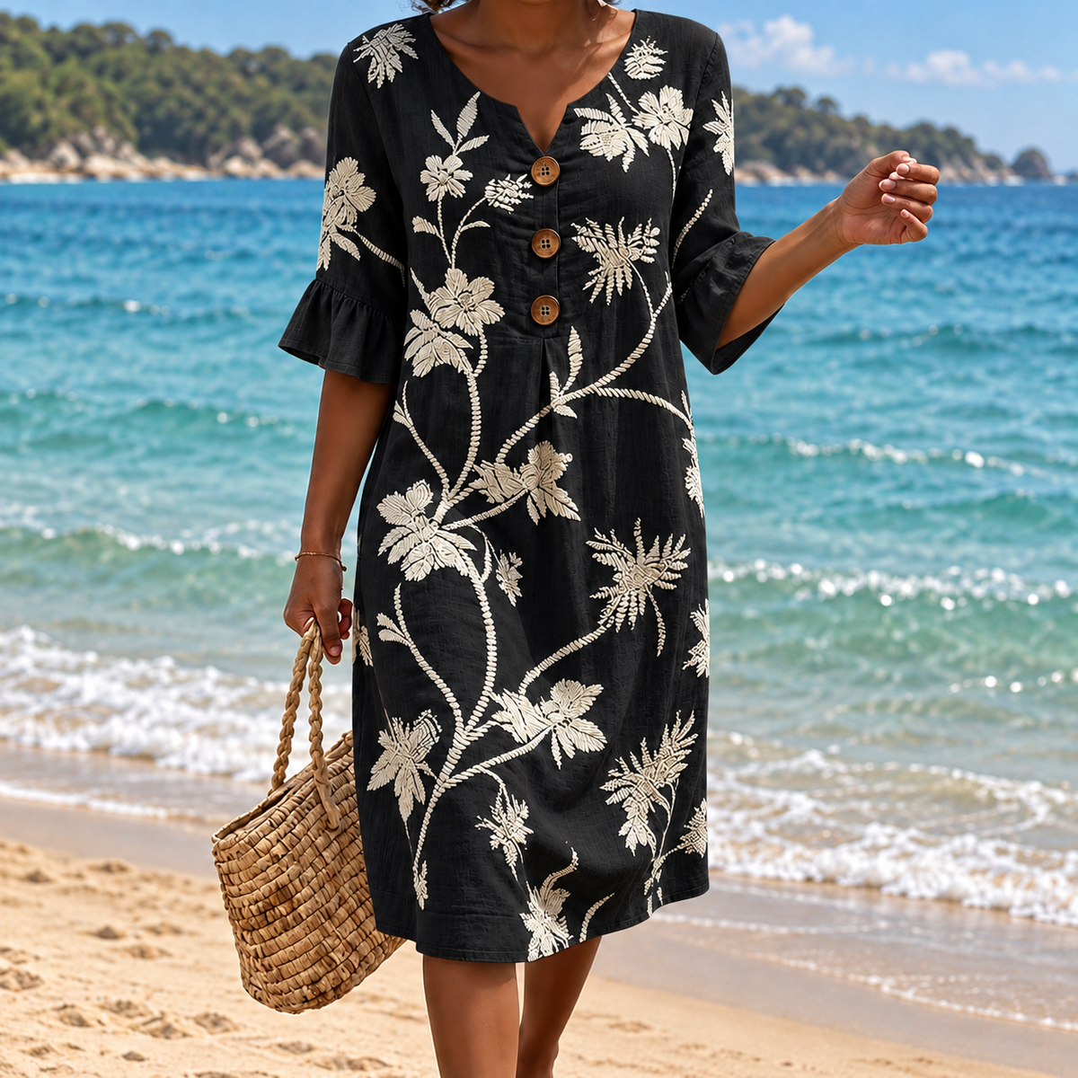 Bettina | Floral Vine Button Dress