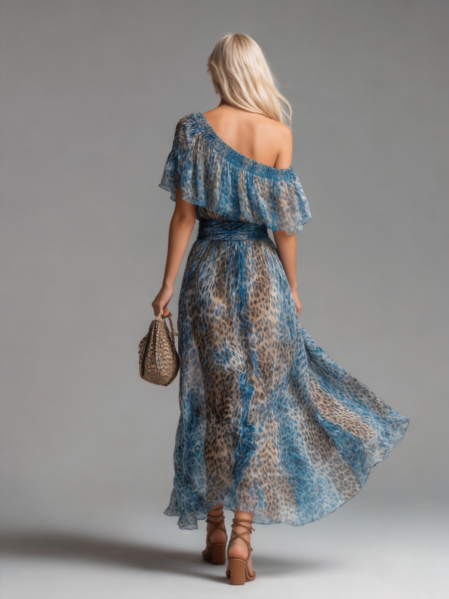 Savannah | Leopard Print Off-Shoulder Chiffon Maxi Dress