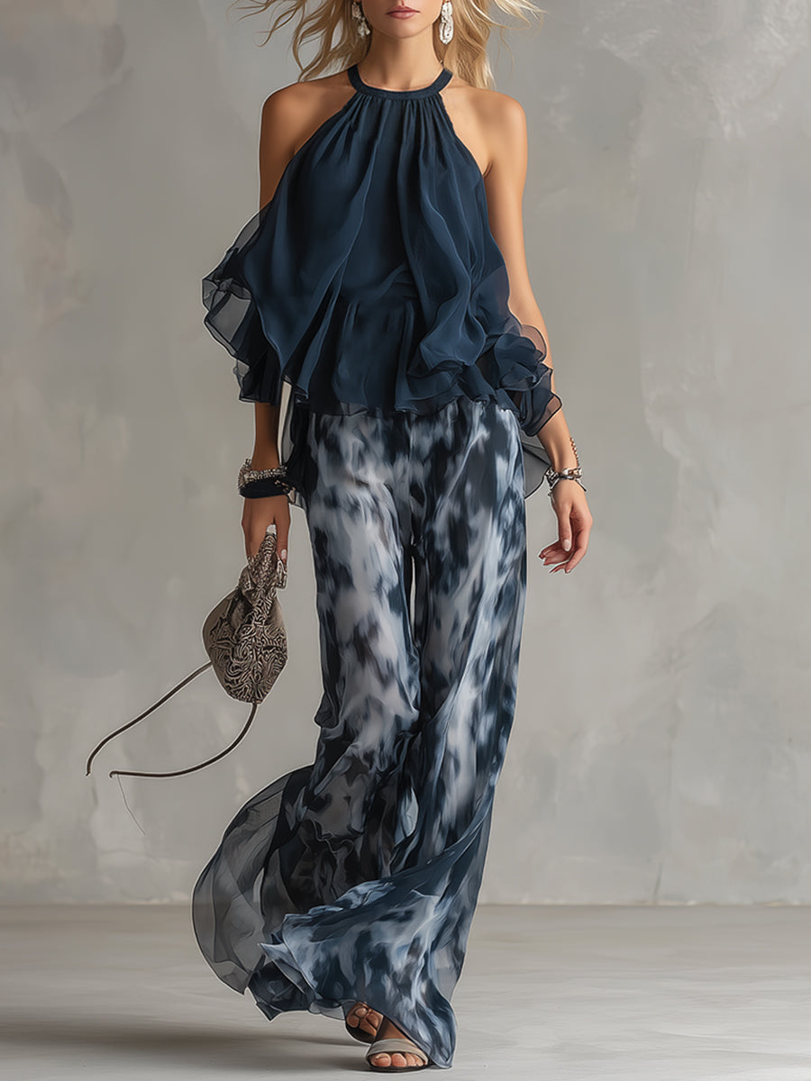 Chloe | Halter Top & Printed Wide-Leg Trouser Set