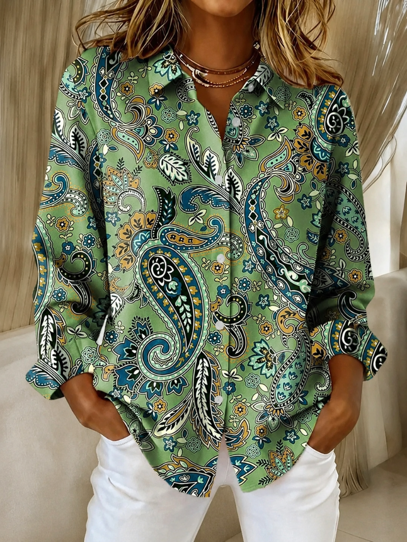 Cecily | Paisley Print Button-Up Blouse