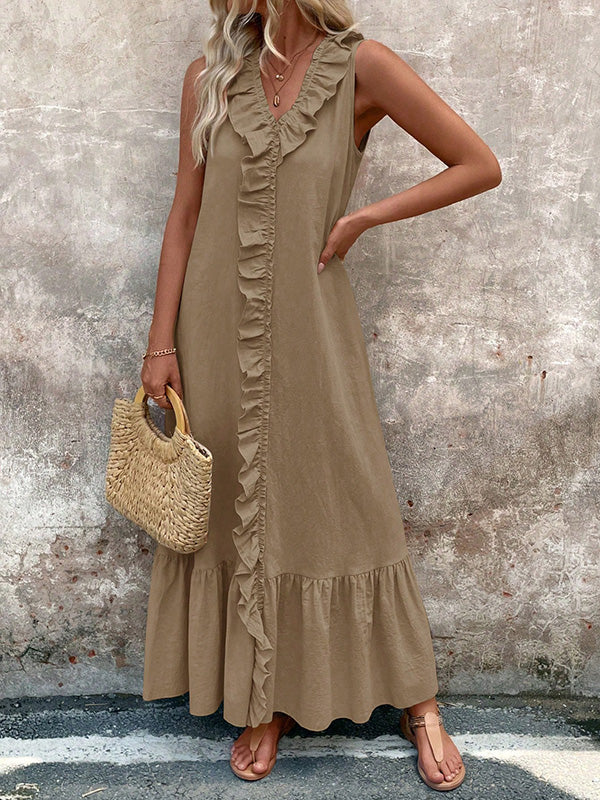 Rosalie | Ruffle V-Neck Maxi Dress