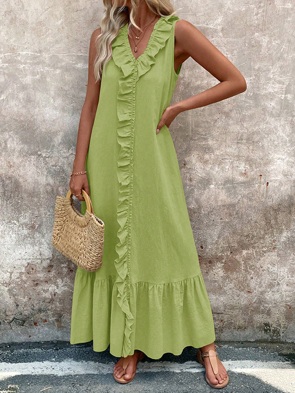 Rosalie | Ruffle V-Neck Maxi Dress