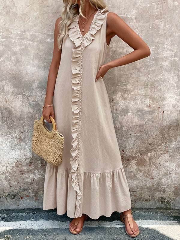 Rosalie | Ruffle V-Neck Maxi Dress