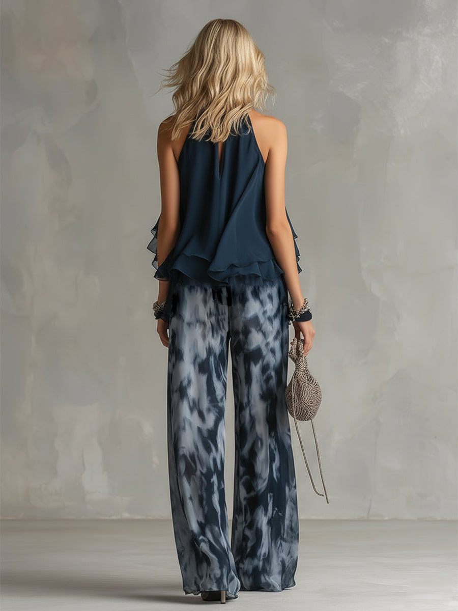 Chloe | Halter Top & Printed Wide-Leg Trouser Set