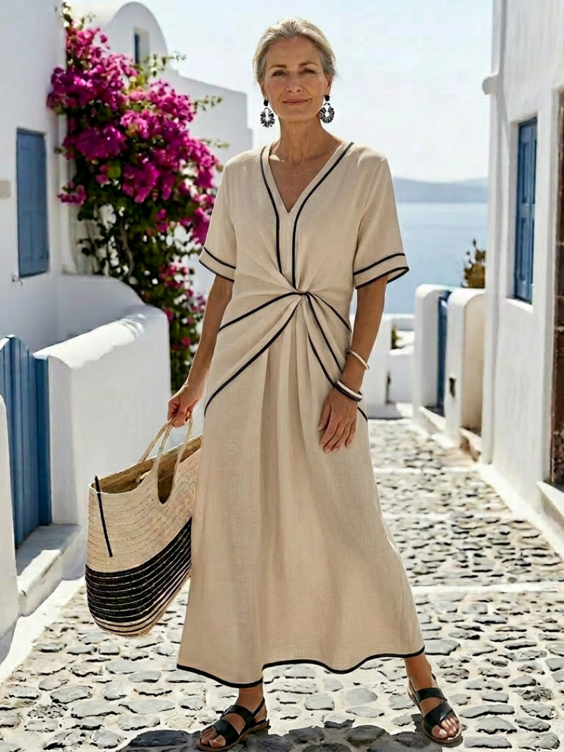 Zenobia | Piped V-Neck Maxi Dress