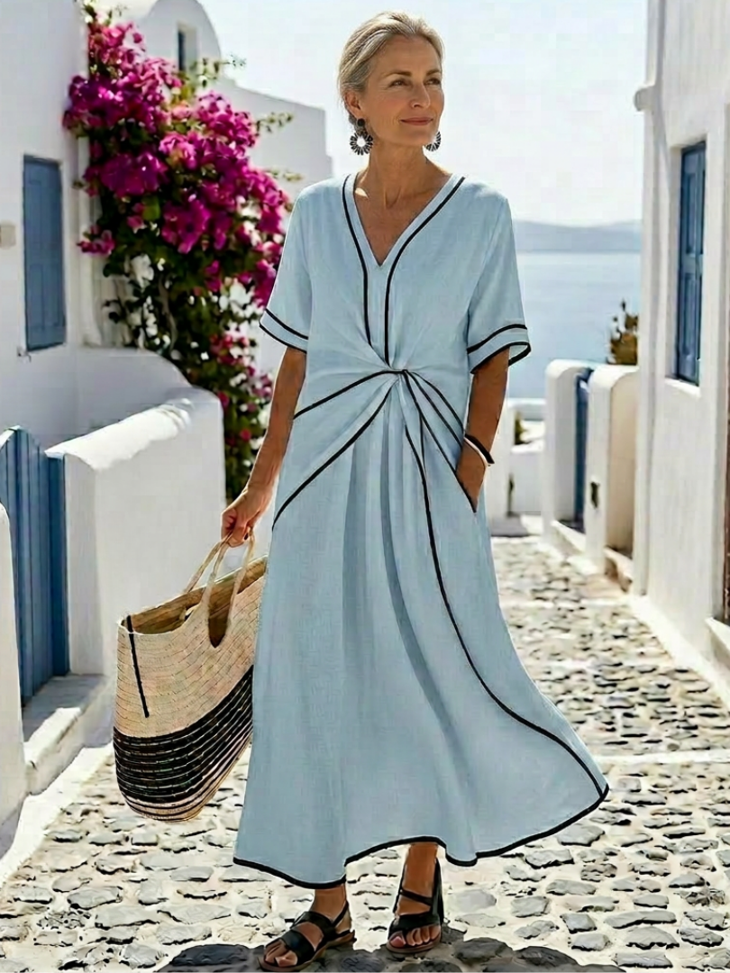 Zenobia | Piped V-Neck Maxi Dress
