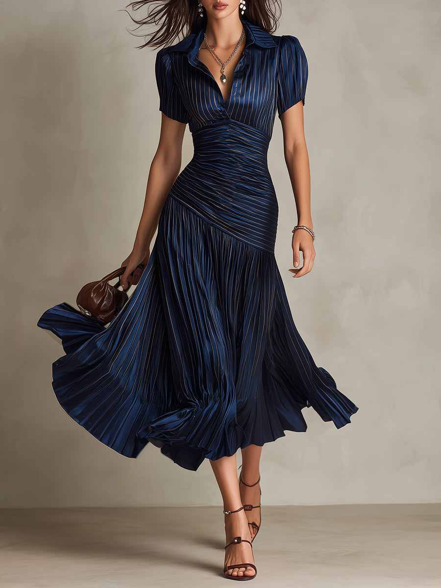Adriana | Satin Retro Stripe Midi Dress