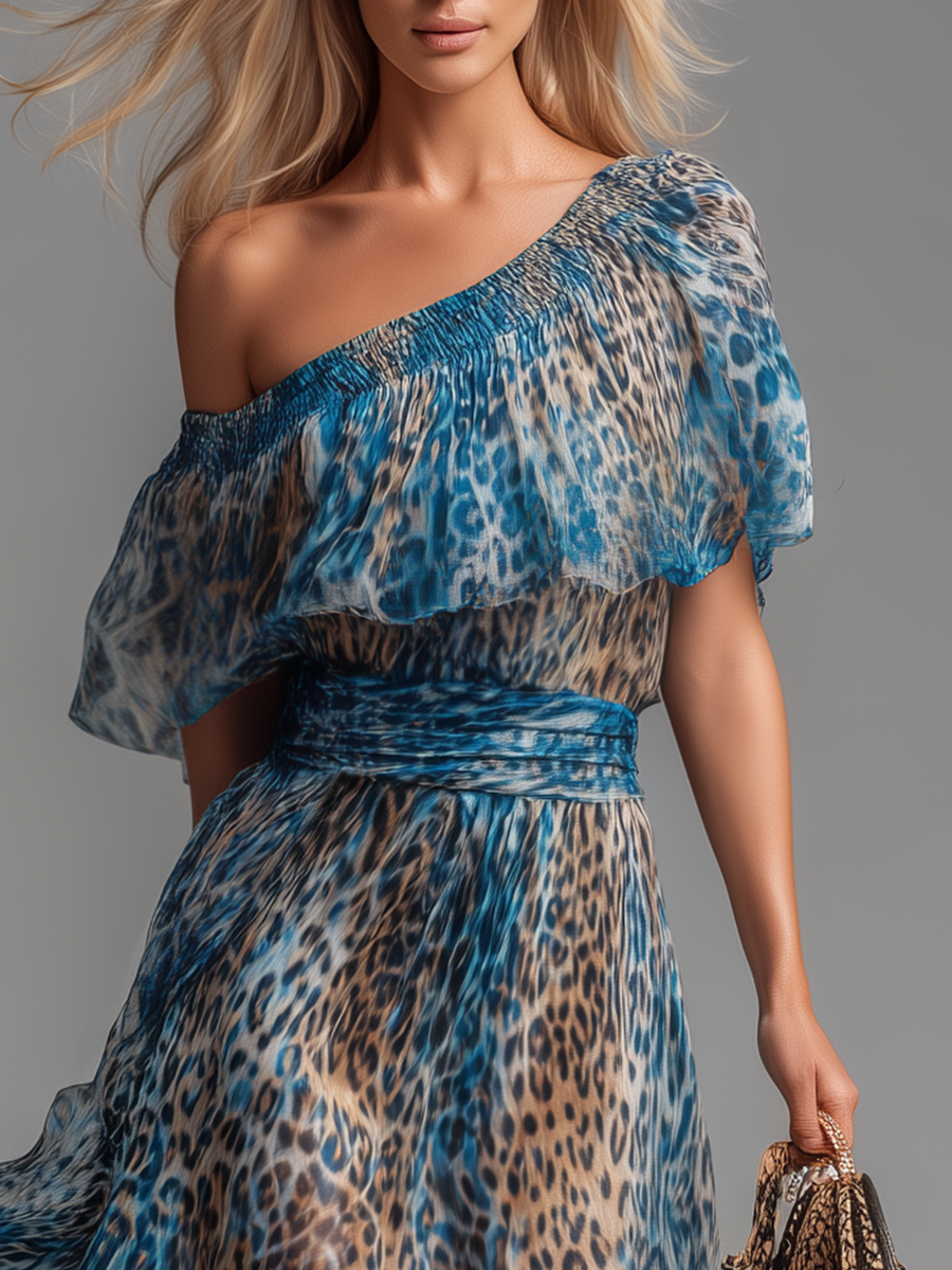 Savannah | Leopard Print Off-Shoulder Chiffon Maxi Dress