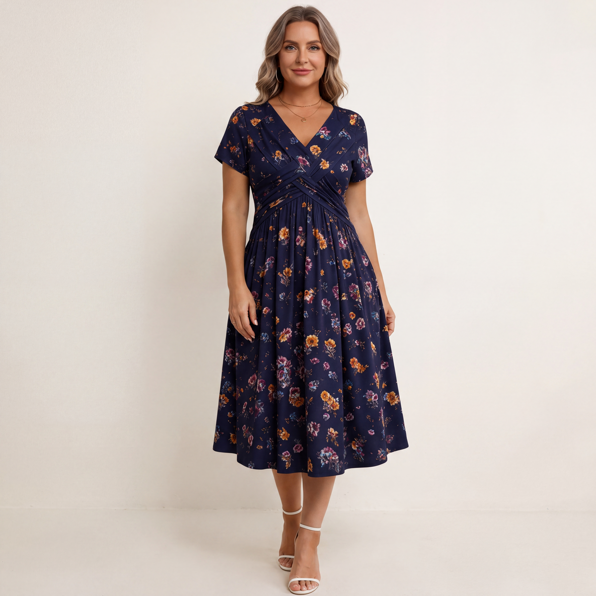 Theresa | Floral Twist Waist Midi Dress