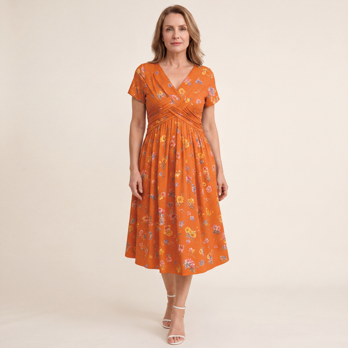 Theresa | Floral Twist Waist Midi Dress