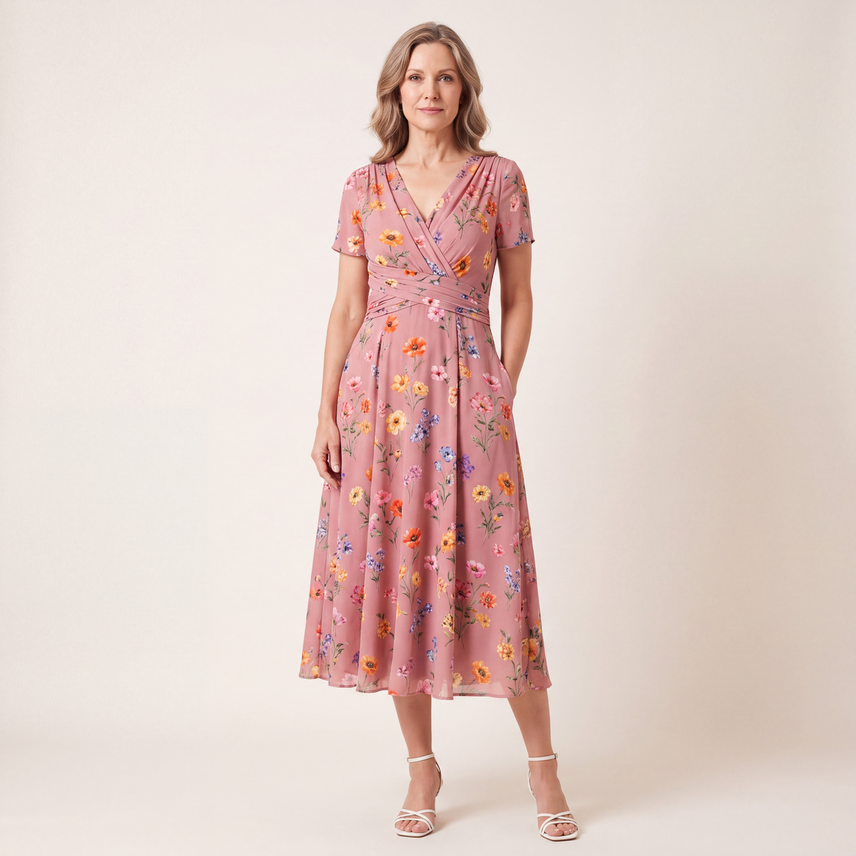 Theresa | Floral Twist Waist Midi Dress
