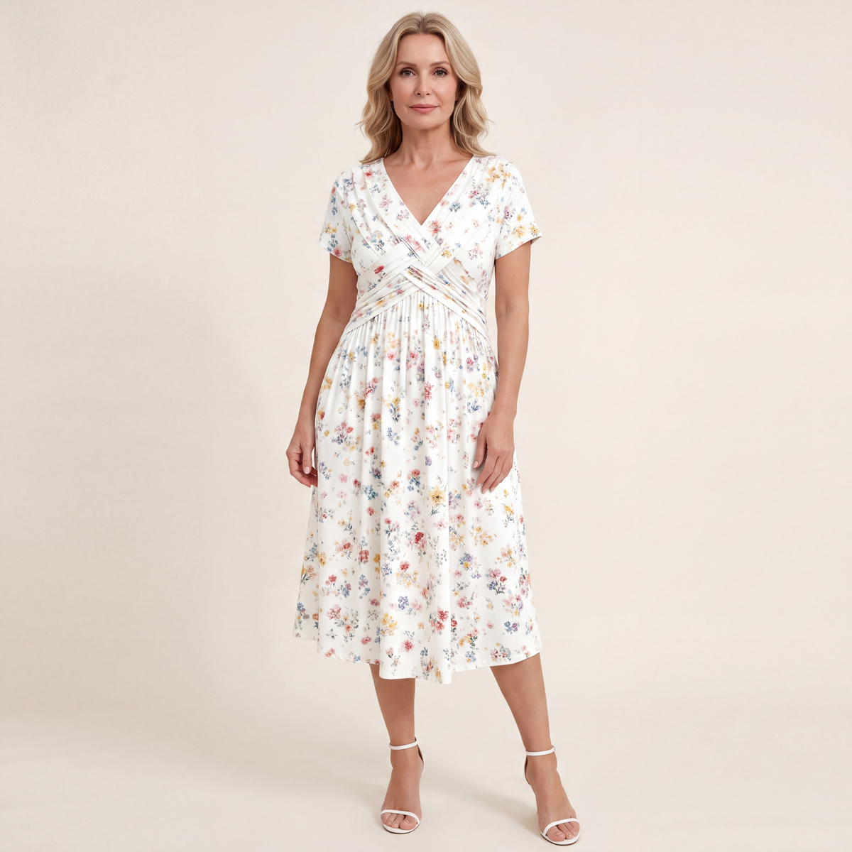 Theresa | Floral Twist Waist Midi Dress