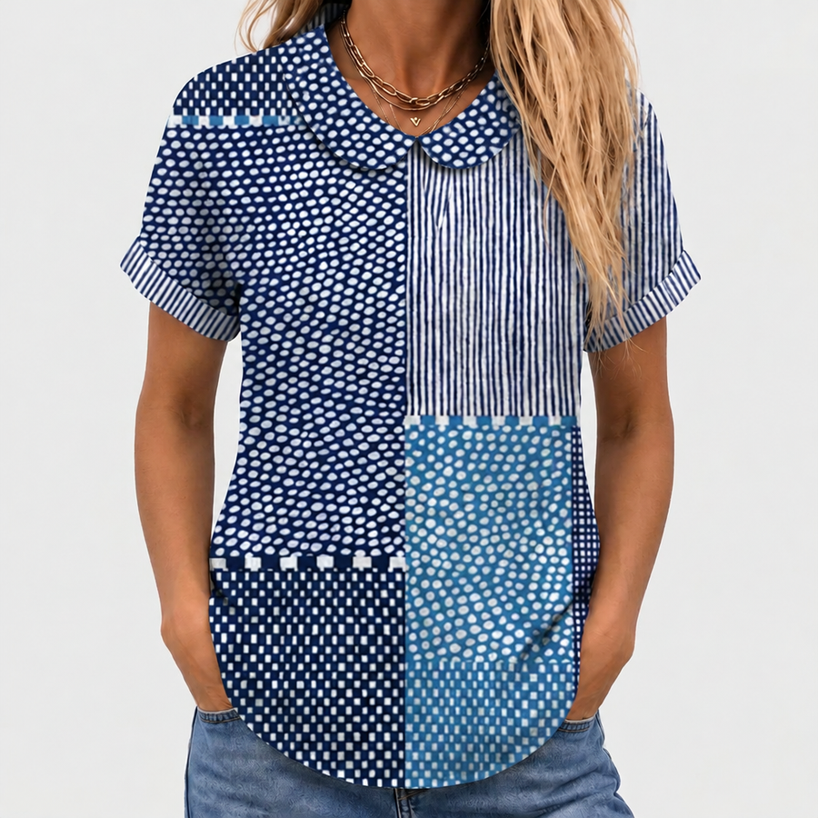 Celia Patchwork Collared Top