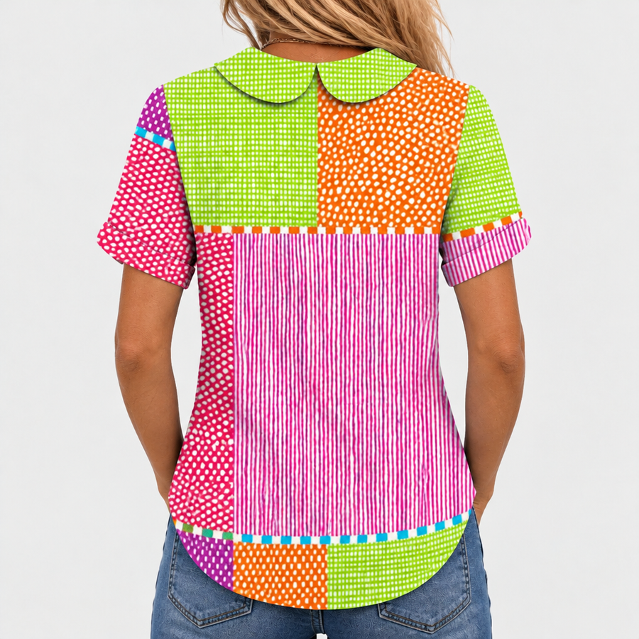 Tess Patchwork Collared Top - back
