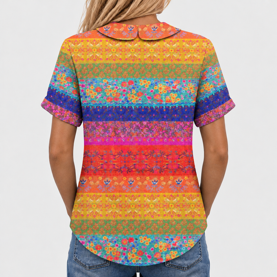 Nia Floral Stripe Collared Top - back