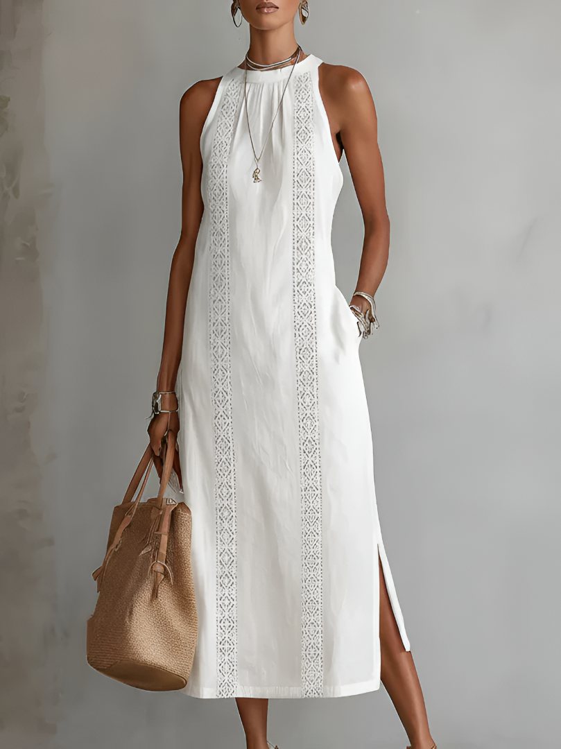 Jimena | Embroidered Cotton-Linen Midi Dress