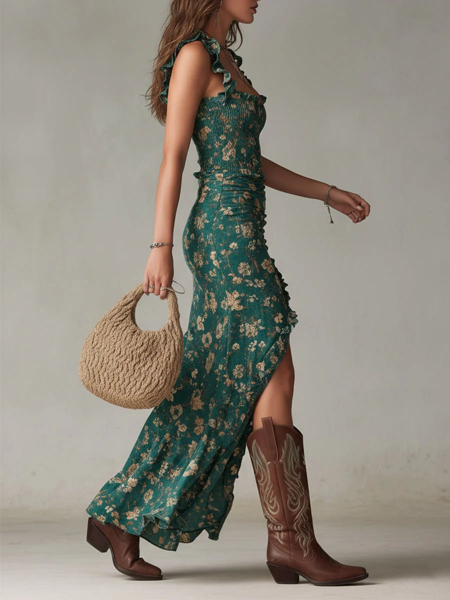 Zoe | Boho Floral Maxi Dress with Side Split