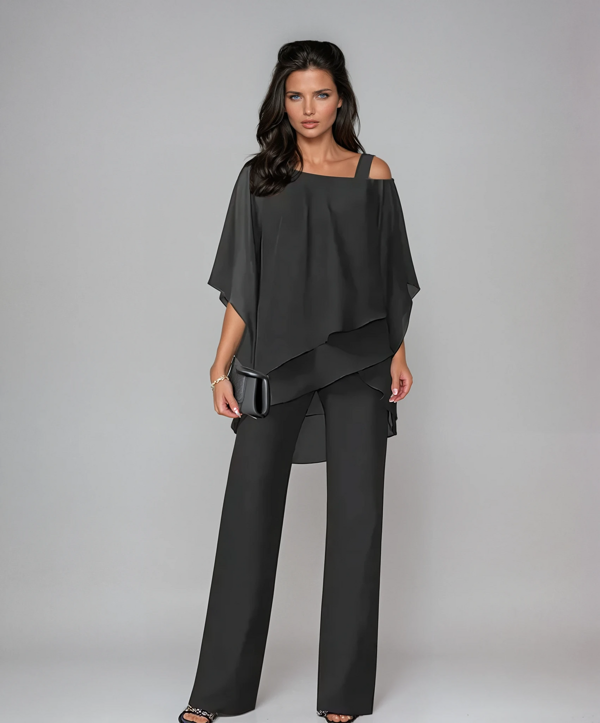 Lucie | Asymmetric Poncho Top & Trouser Set
