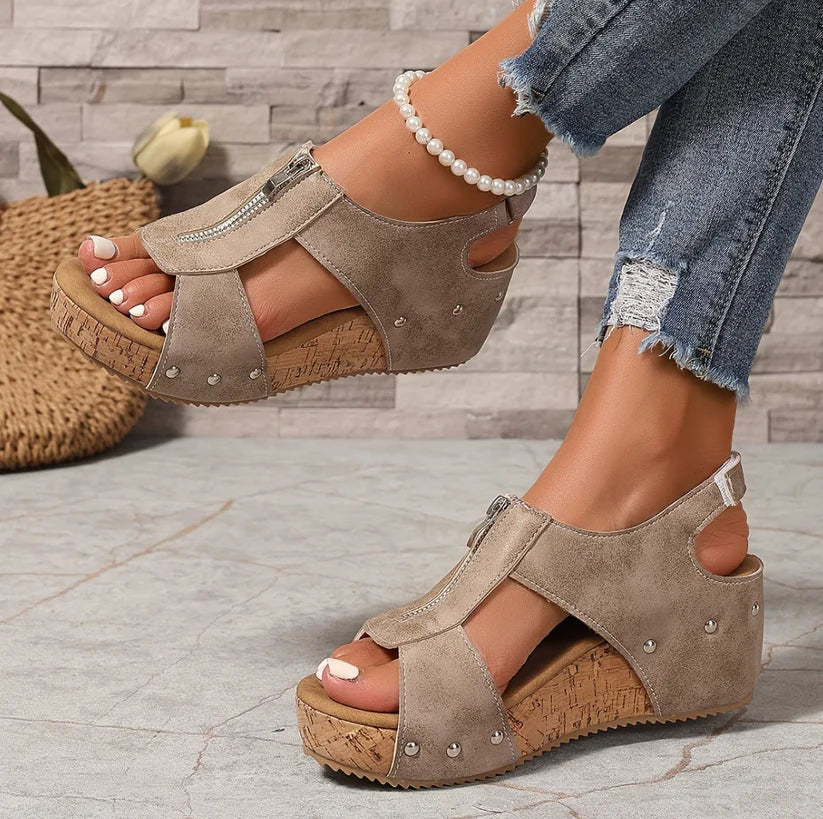 Cosima | Zip-Front Wedge Sandals
