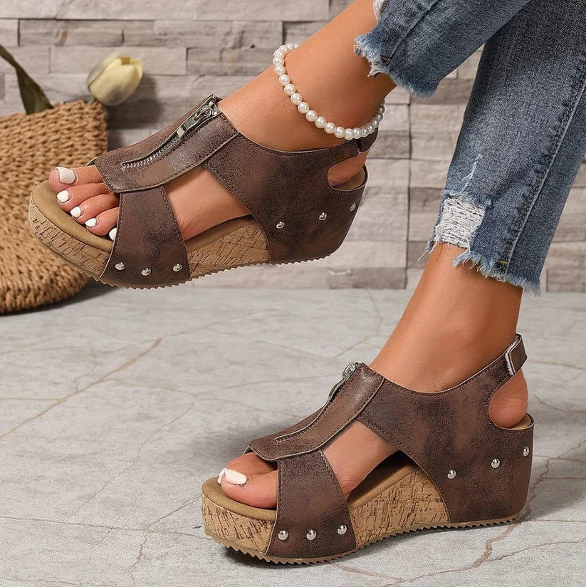 Cosima | Zip-Front Wedge Sandals